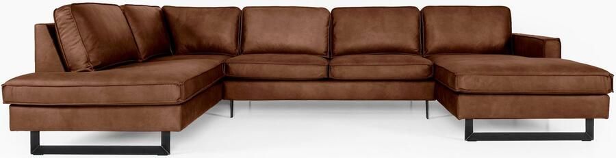 Places of Style Zithoek Pinto 350 cm U-vorm XXL met ottomanen Cord chenille leerlook met bies metalen voeten golfondersteuning - Foto 6