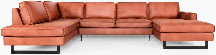 Places of Style Zithoek Pinto 350 cm U-vorm XXL met ottomanen Cord chenille leerlook met bies metalen voeten golfondersteuning - Foto 6