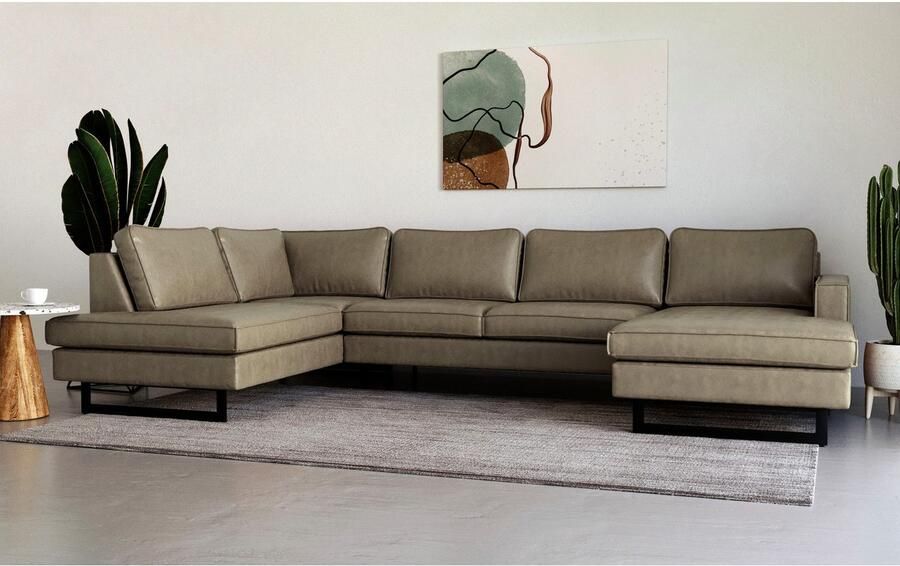 Places of Style Zithoek Pinto 350 cm U-vorm XXL met ottomanen Cord chenille leerlook met bies metalen voeten golfondersteuning - Foto 4