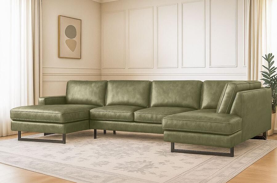 Places of Style Zithoek Pinto 350 cm U-vorm XXL met ottomanen Cord chenille leerlook met bies metalen voeten golfondersteuning - Foto 3