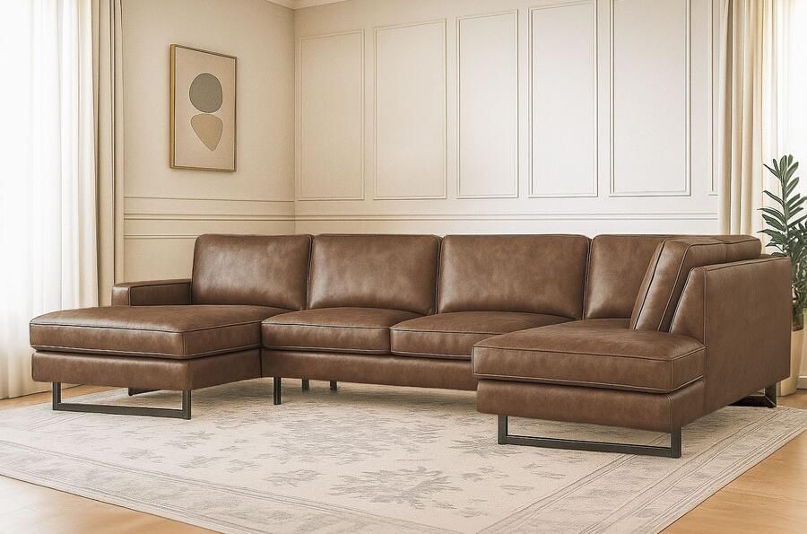 Places of Style Zithoek Pinto 350 cm U-vorm XXL met ottomanen Cord chenille leerlook met bies metalen voeten golfondersteuning - Foto 3