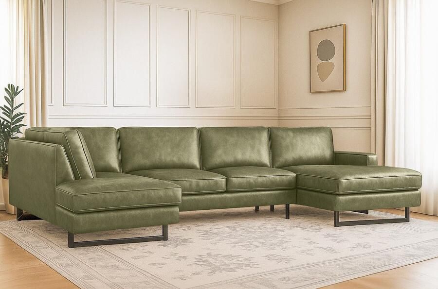 Places of Style Zithoek Pinto 350 cm U-vorm XXL met ottomanen Cord chenille leerlook met bies metalen voeten golfondersteuning - Foto 3