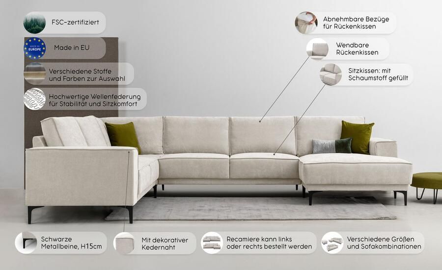 Places of Style Zithoek XXL bank Oland structuur platweefsel luxe microvezel bouclé - Foto 4