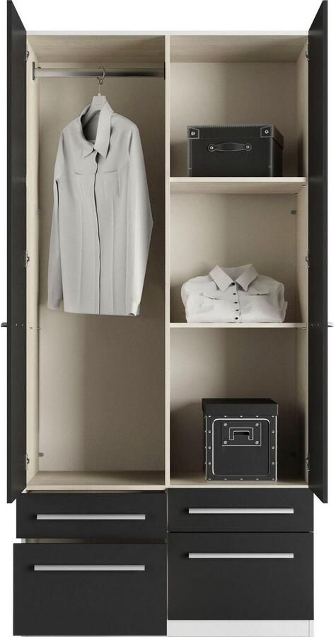 Priess Kledingkast Kast garderobe waskast Barcelona in 5 breedtes veel opbergruimte ruime lades met spiegel made in germany - Foto 4