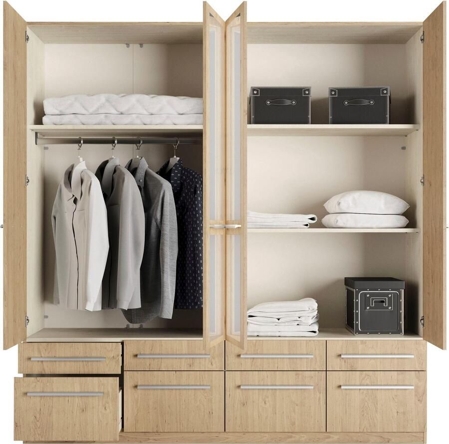 Priess Kledingkast Kast garderobe waskast Barcelona in 5 breedtes veel opbergruimte ruime lades met spiegel made in germany - Foto 2