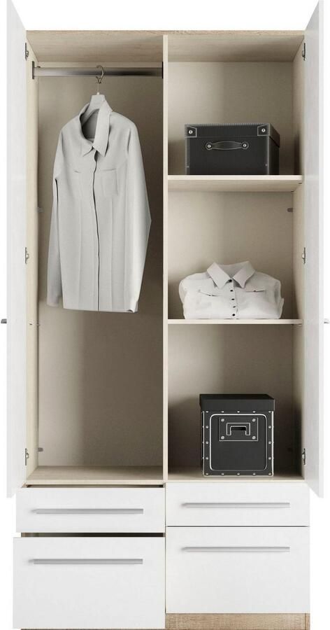 Priess Kledingkast Kast garderobe waskast Barcelona in 5 breedtes veel opbergruimte ruime lades met spiegel made in germany - Foto 5