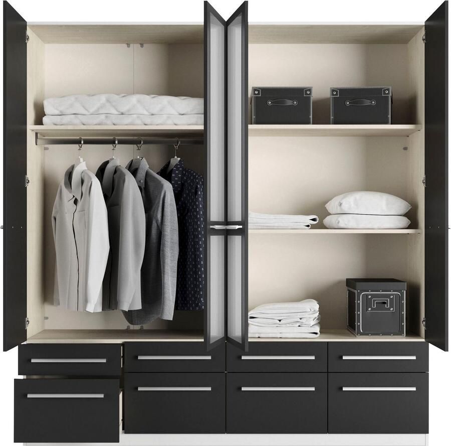 Priess Kledingkast Kast garderobe waskast Barcelona in 5 breedtes veel opbergruimte ruime lades met spiegel made in germany - Foto 2