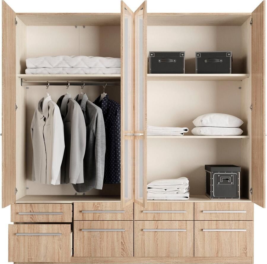 Priess Kledingkast Kast garderobe waskast Barcelona in 5 breedtes veel opbergruimte ruime lades met spiegel made in germany - Foto 2