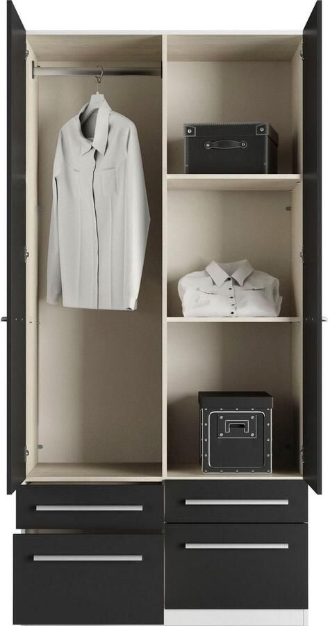 Priess Kledingkast Kast garderobe waskast Barcelona in 5 breedtes veel opbergruimte ruime lades met spiegel made in germany - Foto 4