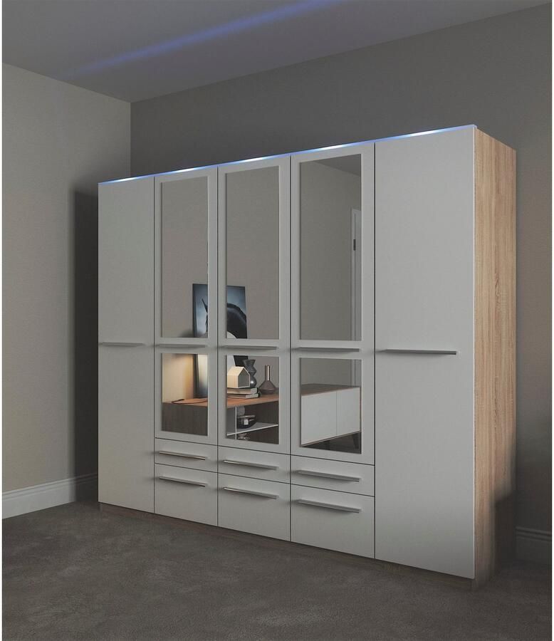Priess Kledingkast Kast garderobe waskast Barcelona in 5 breedtes veel opbergruimte ruime lades met spiegel made in germany - Foto 2