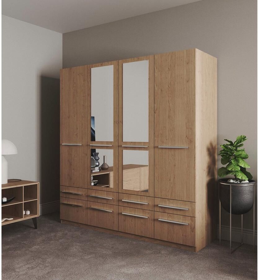 Priess Kledingkast Kast garderobe waskast Barcelona in 5 breedtes veel opbergruimte ruime lades met spiegel made in germany - Foto 4