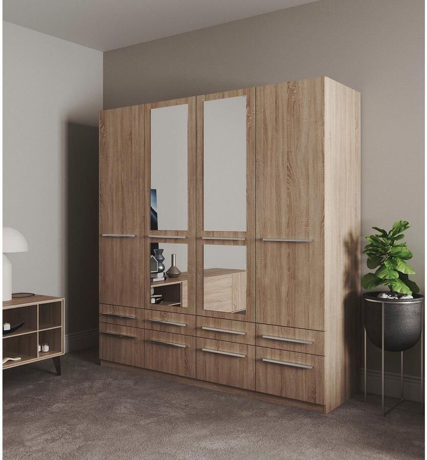 Priess Kledingkast Kast garderobe waskast Barcelona in 5 breedtes veel opbergruimte ruime lades met spiegel made in germany - Foto 4