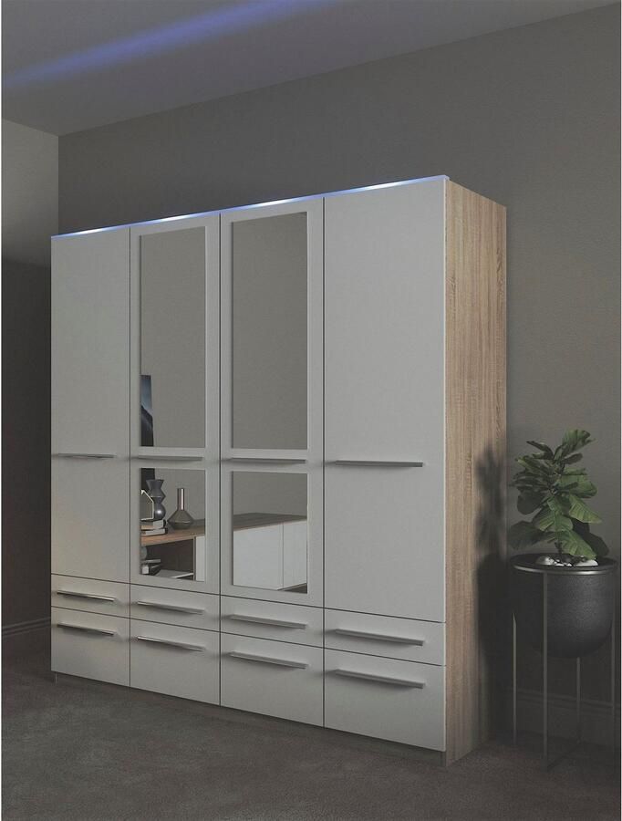 Priess Kledingkast Kast garderobe waskast Barcelona in 5 breedtes veel opbergruimte ruime lades met spiegel made in germany - Foto 4