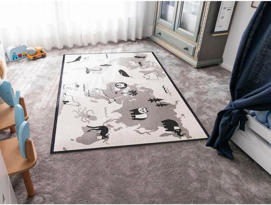 Primaflor-Ideen in Textil Kindervloerkleed LINIA wereldkaart Platweefsel motief wereldkaart geschikt voor binnen en buiten kinderkamer