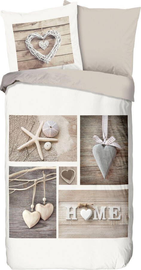 PURE luxury collection Tweezijdig te gebruiken overtrekset Home met harten in rustieke look (2-delig)