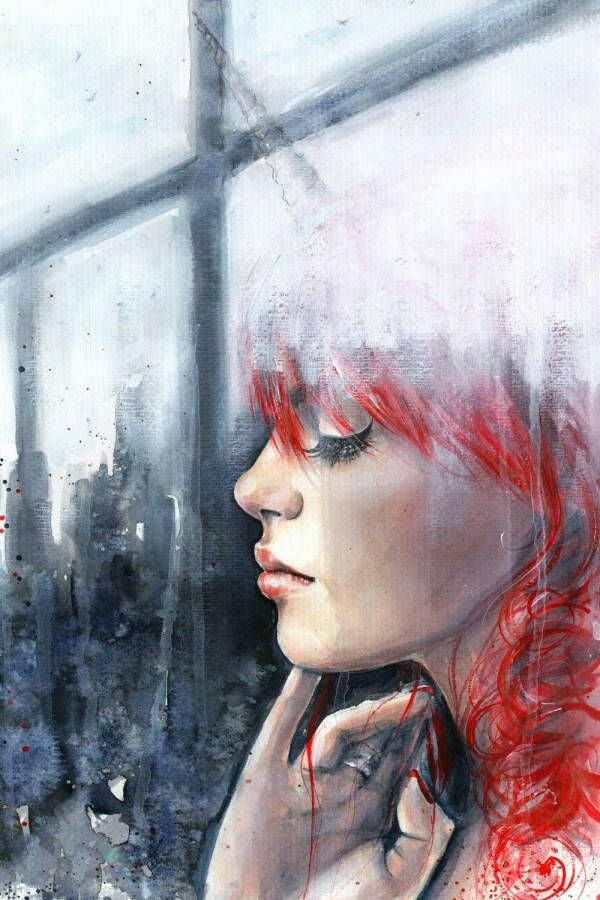 Queence Artprint op acrylglas Vrouw aan het raam - Foto 6