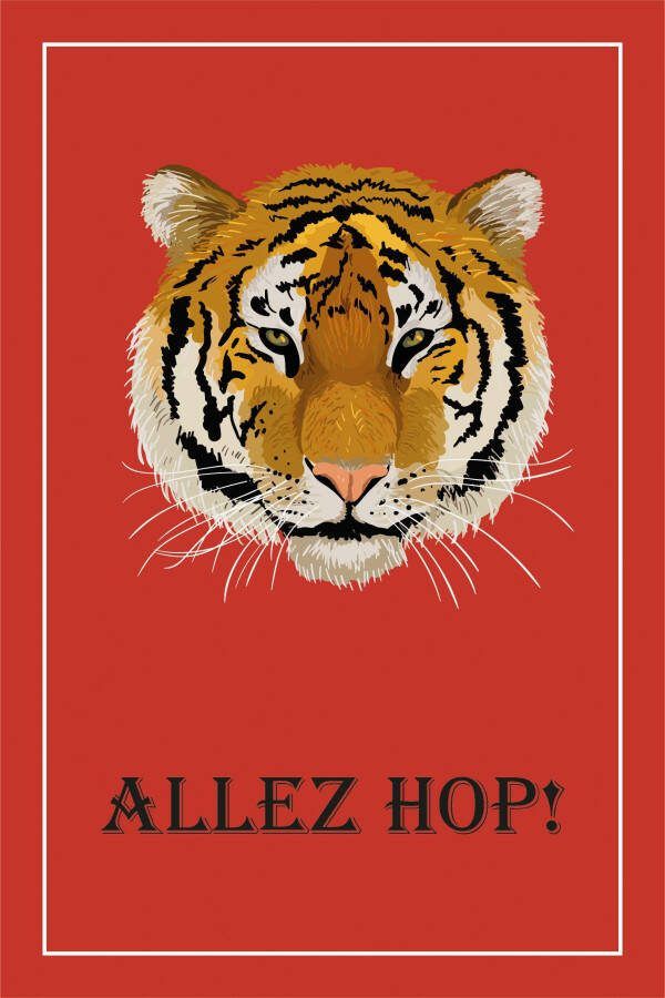 Queence Artprint op linnen Tijger ALLEZ HOP! Premium canvasstof handgemaakt in Duitsland