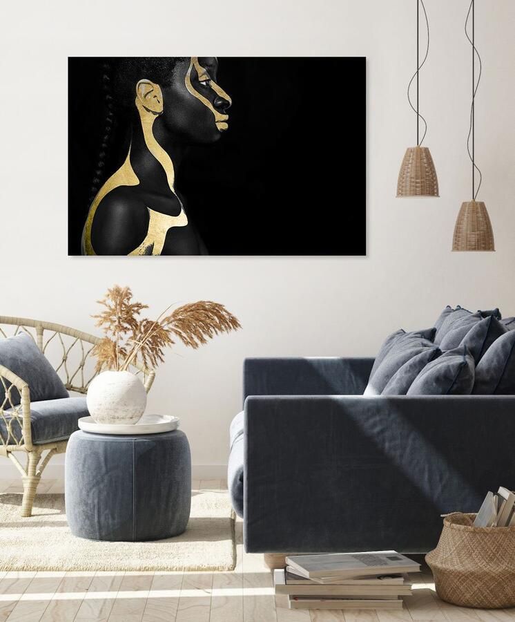 Queence Artprint op acrylglas Amun-Re met de hand ingewerkte bladgoud applicaties (1 stuk)