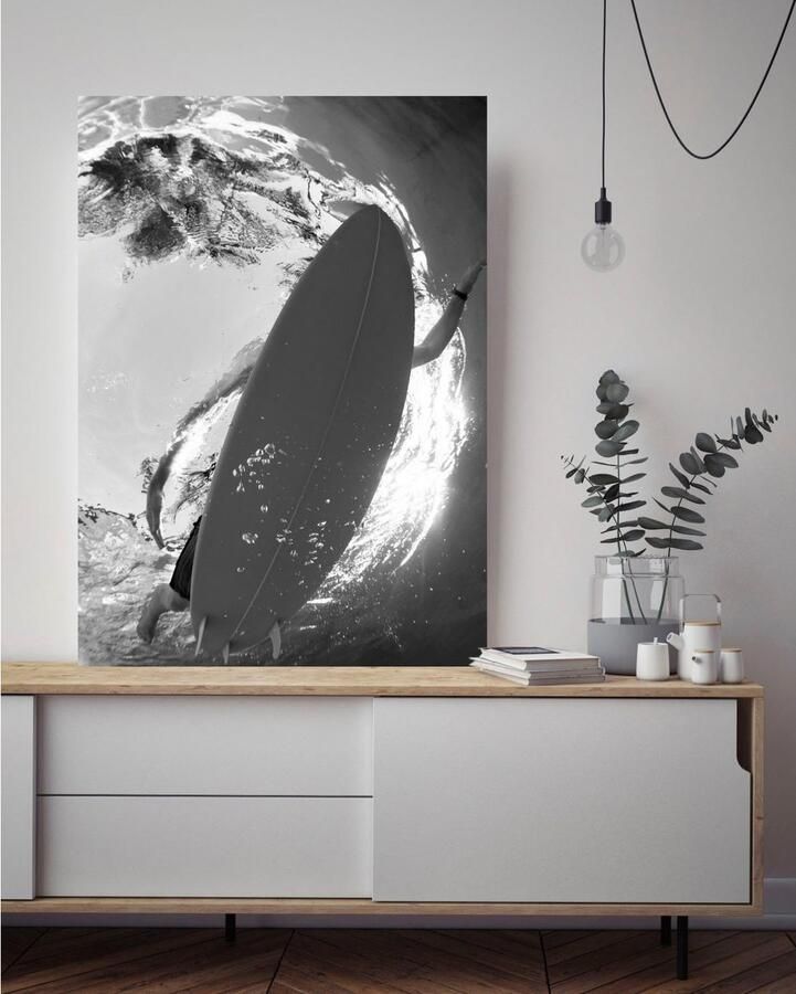 Queence Artprint op acrylglas Surfer in de zee Fine Art-print in galeriekwaliteit - Foto 2