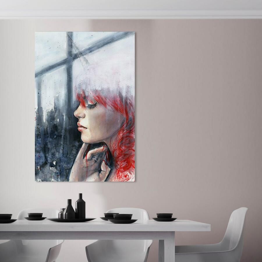 Queence Artprint op acrylglas Vrouw aan het raam Fine Art-print in galeriekwaliteit - Foto 2