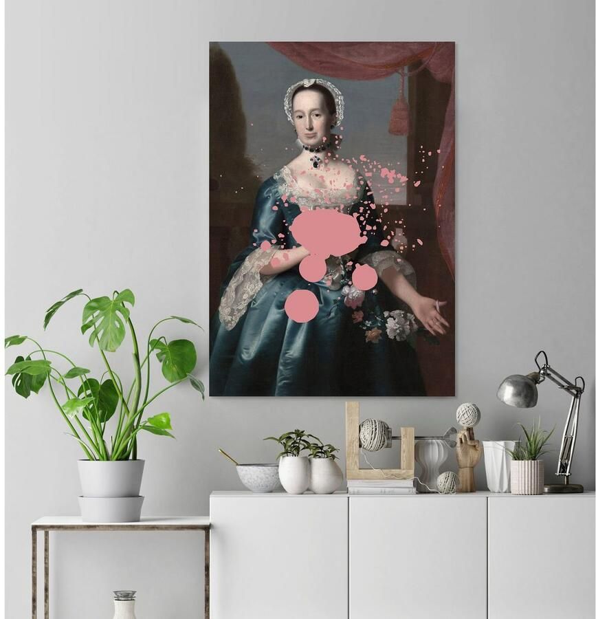 Queence Artprint op acrylglas Vrouw met kleurvlek Fine Art-print in galeriekwaliteit