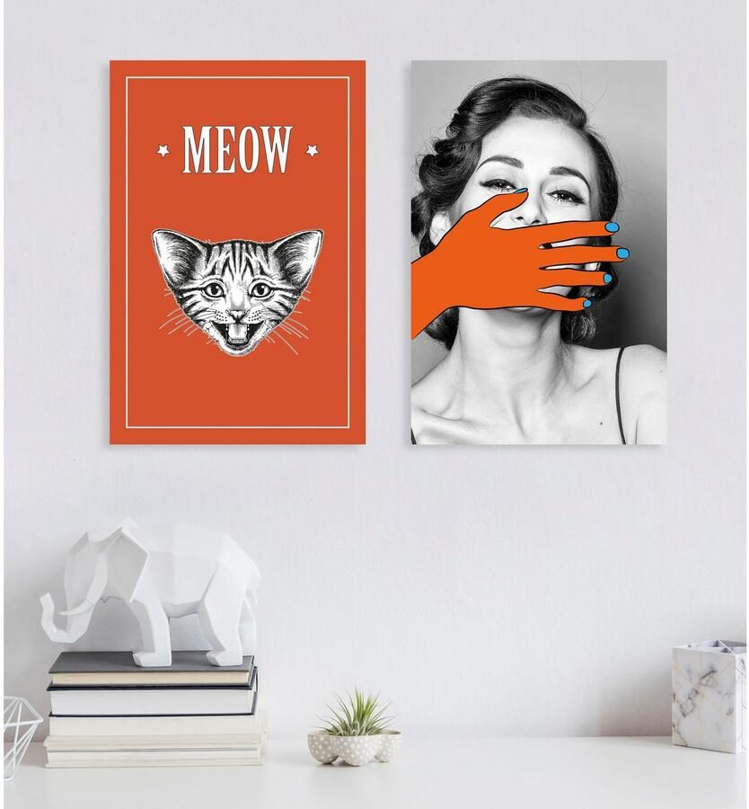 Queence Artprint op linnen Kat MEOW Premium canvasstof handgemaakt in Duitsland