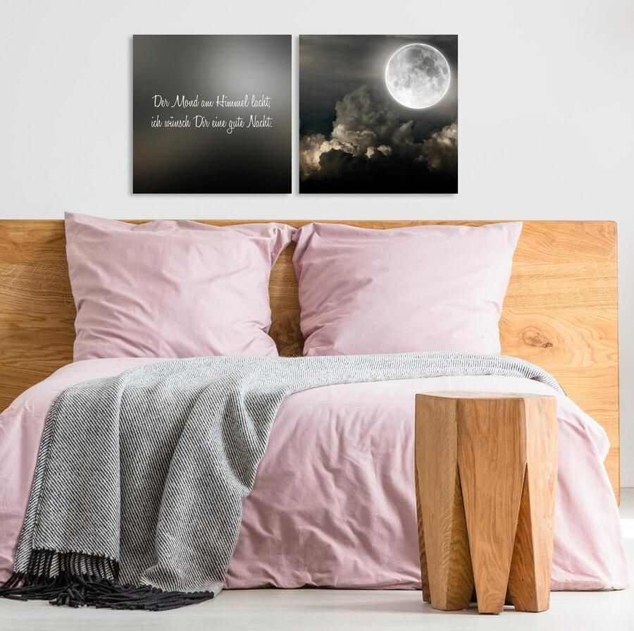 Queence Artprint op linnen Maan Premium canvasstof handgemaakt in Duitsland uitspraak 2-delige set (set) - Foto 2