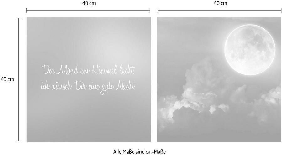 Queence Artprint op linnen Maan Premium canvasstof handgemaakt in Duitsland uitspraak 2-delige set (set) - Foto 4