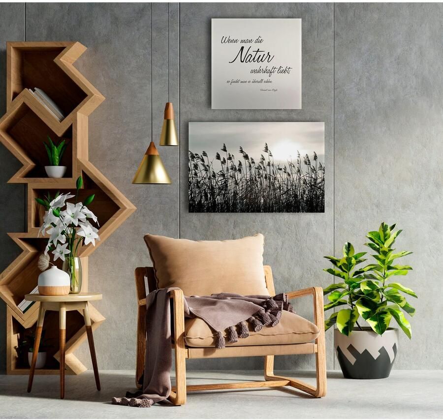 Queence Artprint op linnen Naturel Premium canvasstof handgemaakt in Duitsland citaat 2-delige set (set)