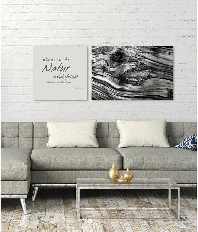 Queence Artprint op linnen Naturel Premium canvasstof handgemaakt in Duitsland citaat 2-delige set (set) - Foto 2
