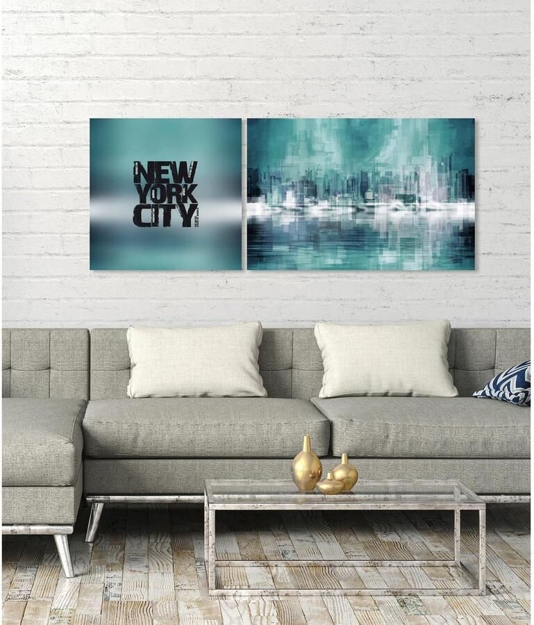 Queence Artprint op linnen New York City Premium canvasstof handgemaakt in Duitsland uitspraak 2-delige set (set) - Foto 2
