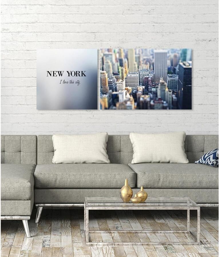 Queence Artprint op linnen New York Premium canvasstof handgemaakt in Duitsland uitspraak 2-delige set (set) - Foto 2