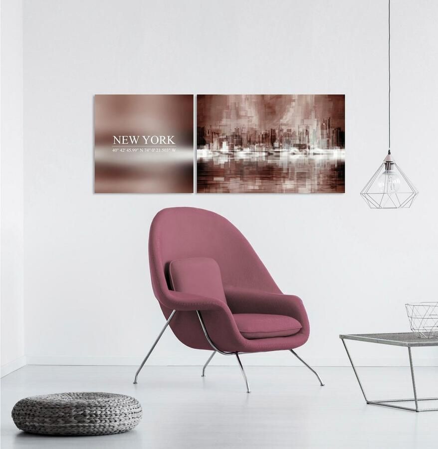 Queence Artprint op linnen New York Premium canvasstof handgemaakt in Duitsland uitspraak 2-delige set (set)