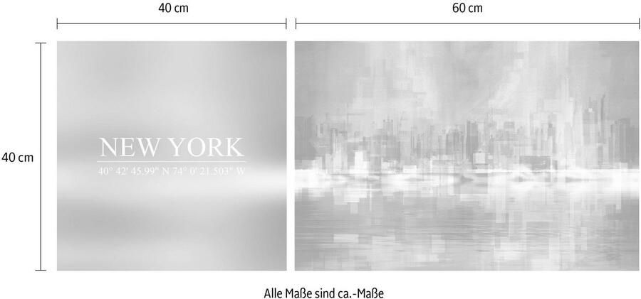 Queence Artprint op linnen New York Premium canvasstof handgemaakt in Duitsland uitspraak 2-delige set (set) - Foto 4