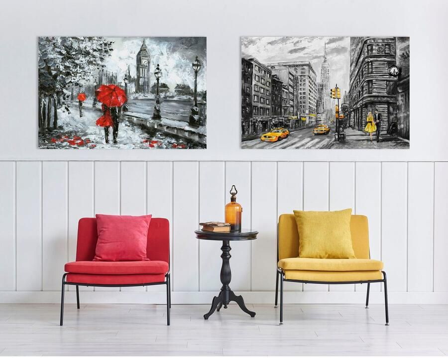 Queence Artprint op linnen Londen Wanddecoratie Big Ben getekend premium canvasstof - Foto 3