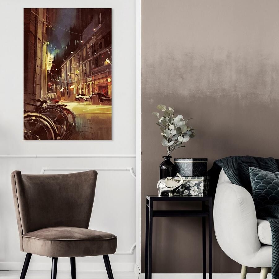 Queence Artprint op linnen Stad fiets Premium canvasstof handgemaakt in Duitsland - Foto 2