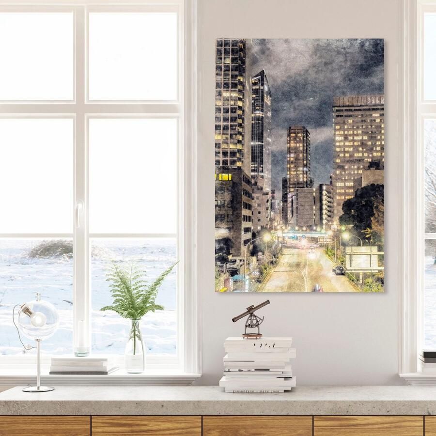 Queence Artprint op linnen Stad wolkenkrabber Premium canvasstof handgemaakt in Duitsland - Foto 2
