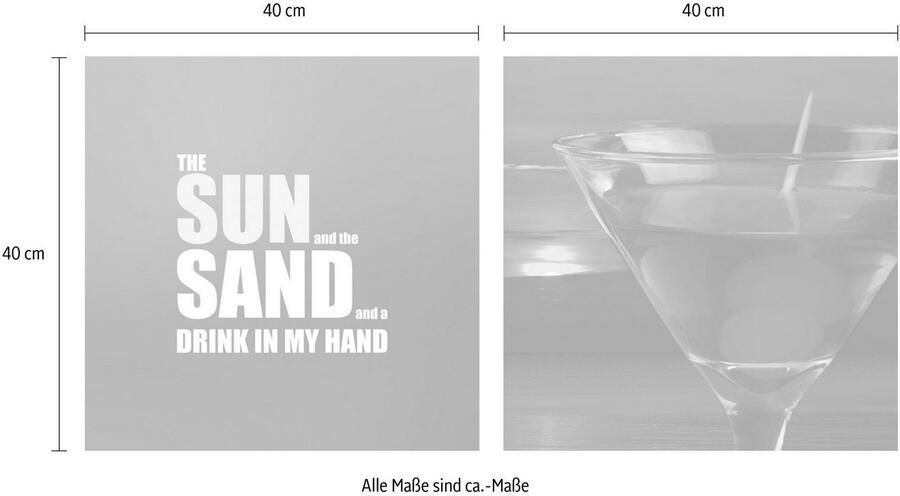 Queence Artprint op linnen Sun Sand & Drink Premium canvasstof handgemaakt in Duitsland uitspraak 2-delige set (set) - Foto 4
