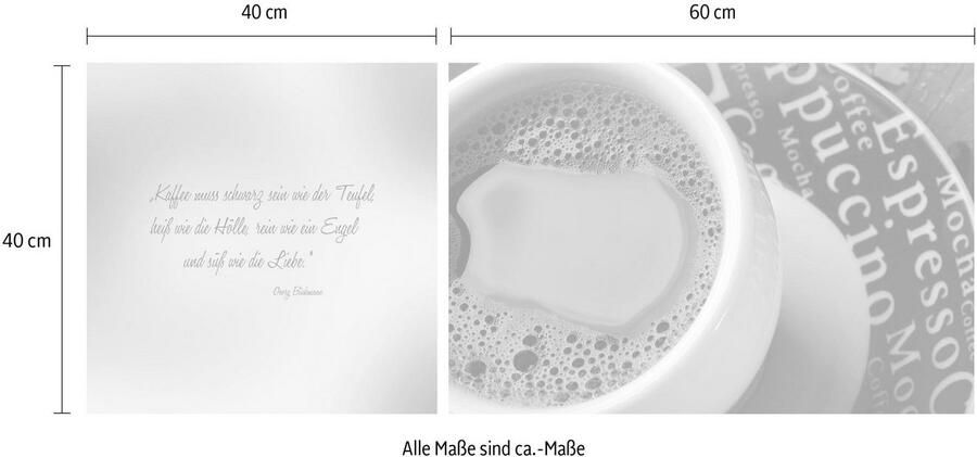 Queence Artprint op linnen Zwarte koffie Premium canvasstof handgemaakt in Duitsland citaat 2-delige set (set) - Foto 4