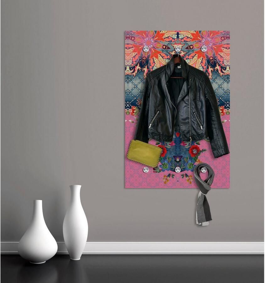 Queence Kapstok Bloemen met 6 haken 80 x 120 cm