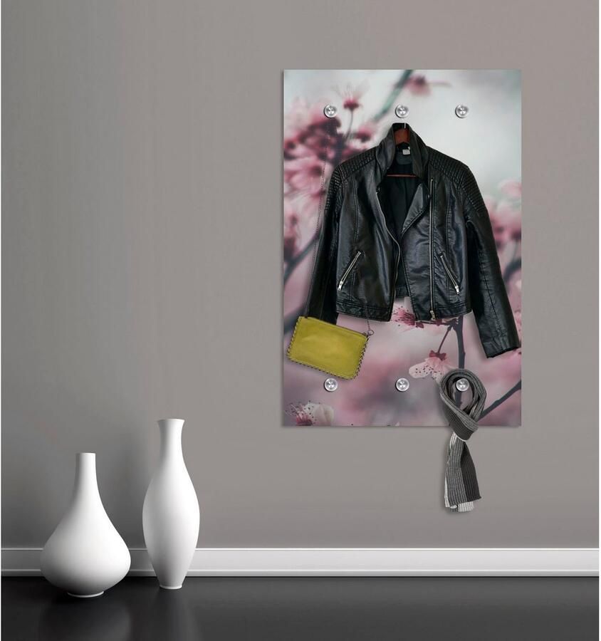 Queence Kapstok Bloemen met 6 haken 80 x 120 cm