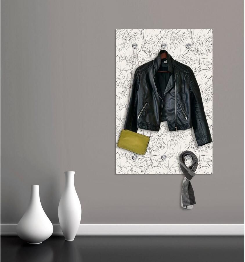 Queence Kapstok Bloemen met 6 haken 80 x 120 cm