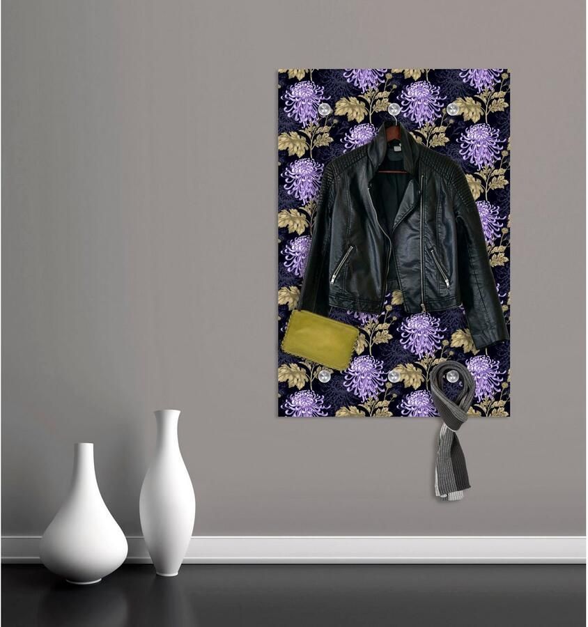 Queence Kapstok Bloemen met 6 haken 80 x 120 cm