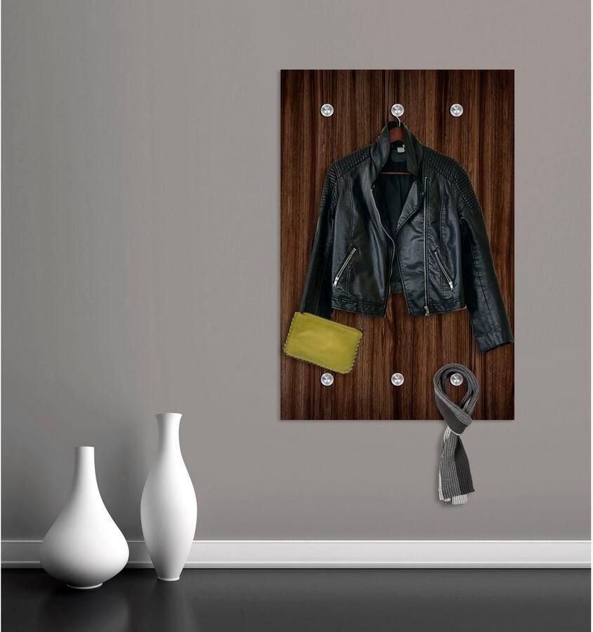 Queence Kapstok Hout-look met 6 haken 80 x 120 cm