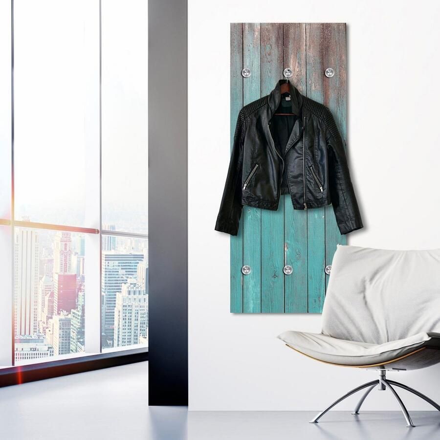 Queence Kapstok Houten borden met 6 haken 50 x 120 cm - Foto 2