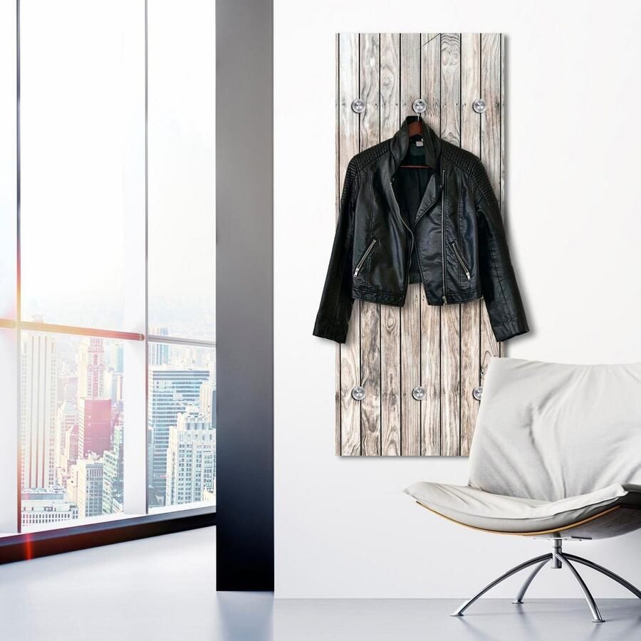 Queence Kapstok Houten wand panelen met 6 haken 50 x 120 cm - Foto 2