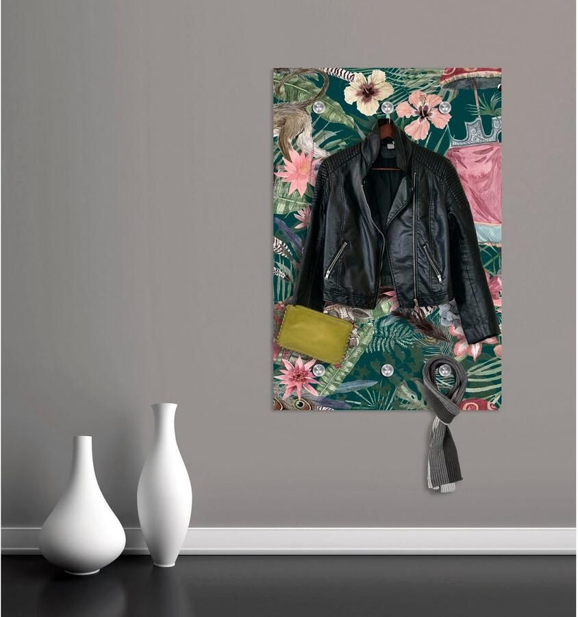 Queence Kapstok Junglekleur met 6 haken 80 x 120 cm