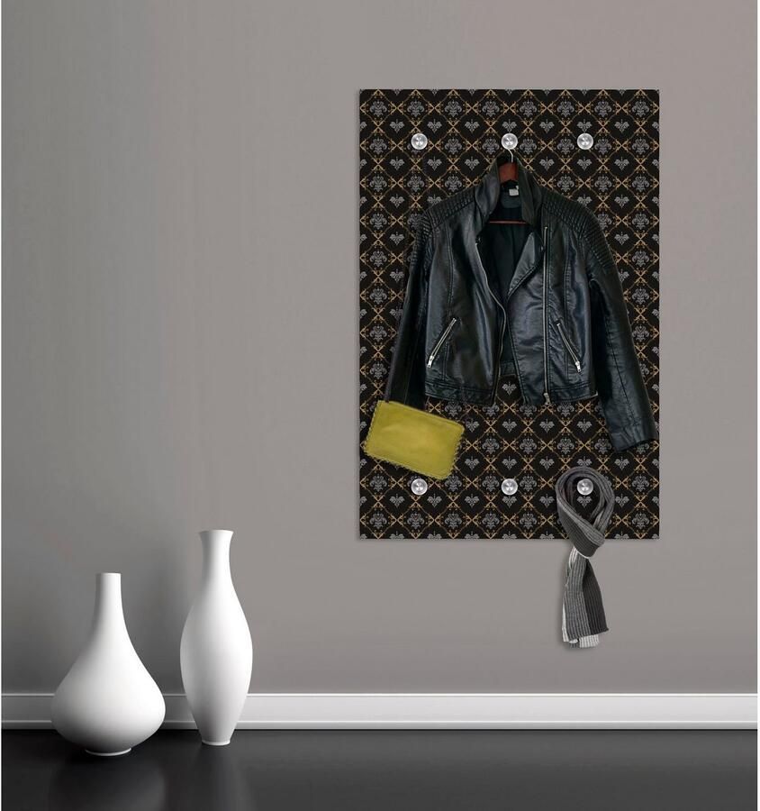 Queence Kapstok Motief met 6 haken 80 x 120 cm