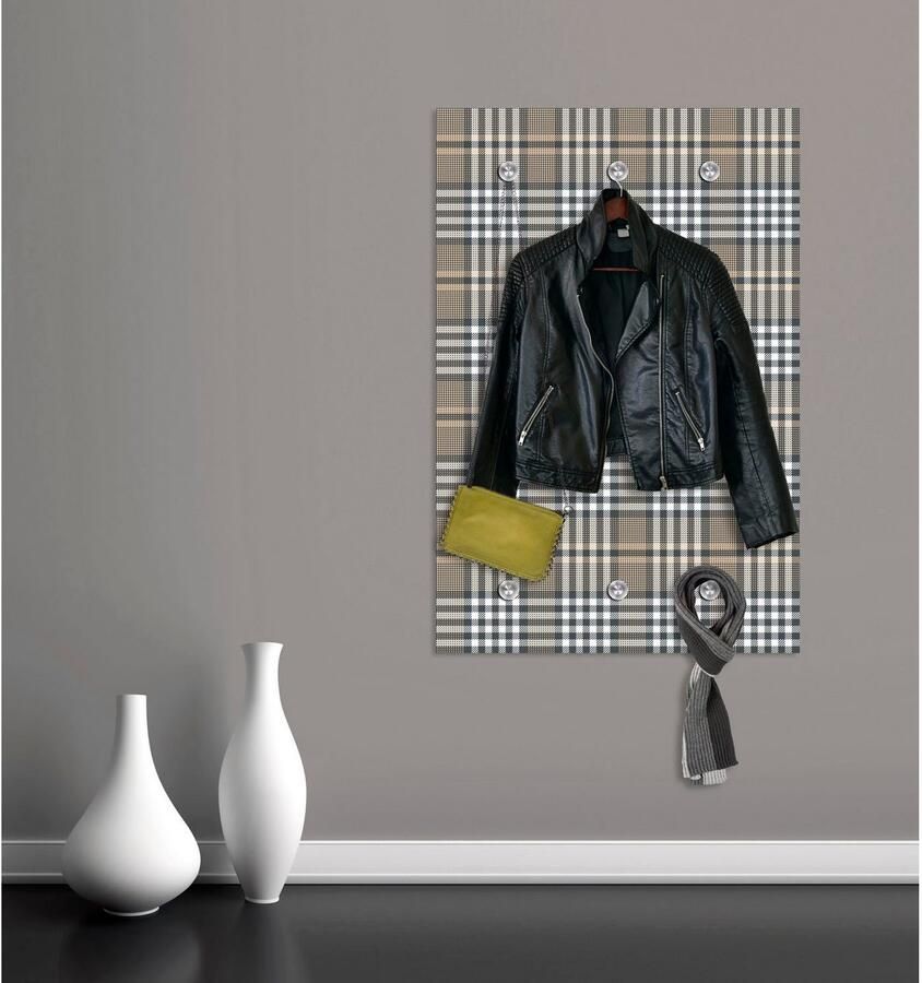 Queence Kapstok Ruitpatroon met 6 haken 80 x 120 cm