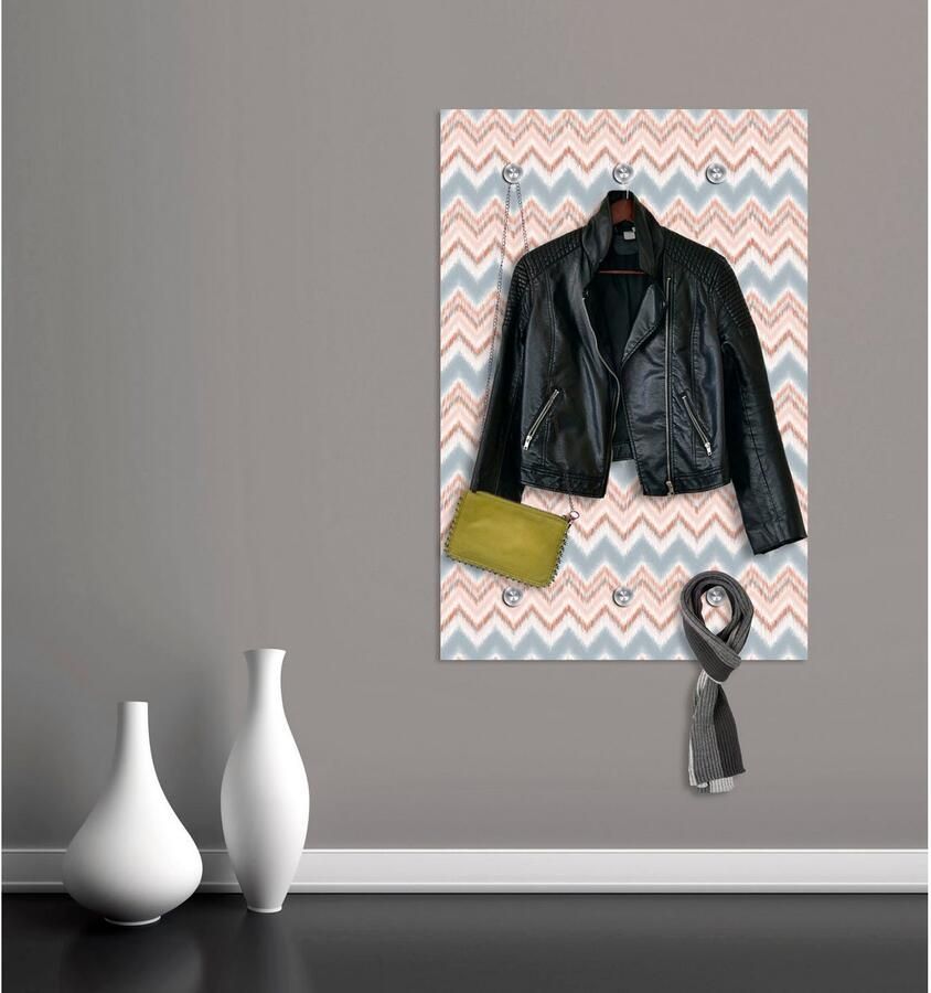 Queence Kapstok Strepen met 6 haken 80 x 120 cm